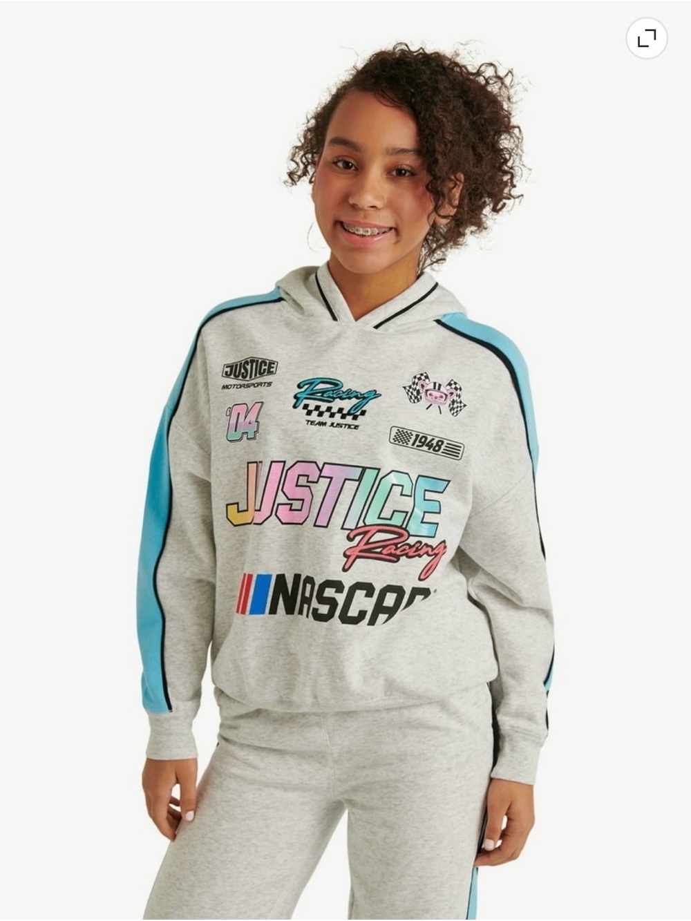Justice MGirls' Gray & Blue Racing Graphic Hoodie